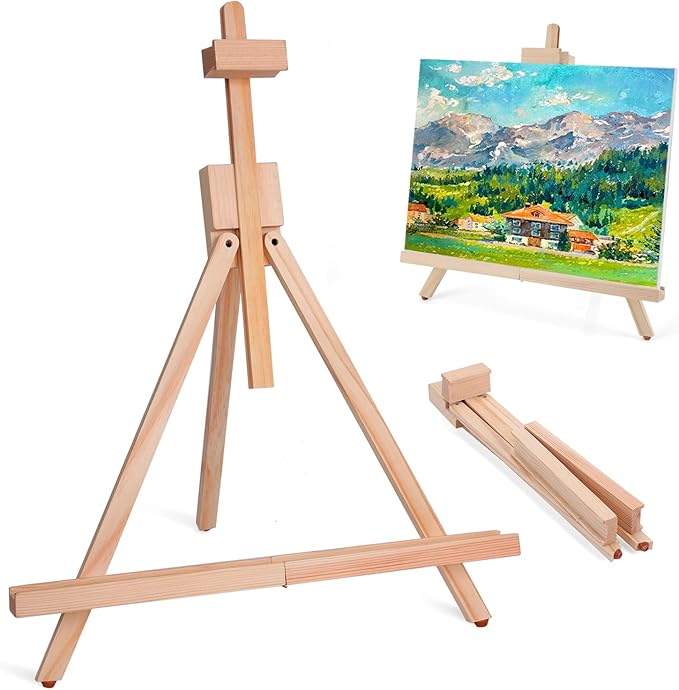 ESRICH Tabletop Easels for Painting,Painting Easel A-Type Adjustable Wooden Tabletop Easel Holds Highest to 21" Canvas Portable Desktop Easel Suitable for Artists, Beginners, Students (1Pack)