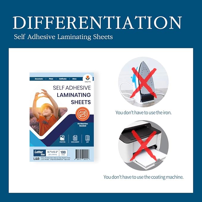 Self Stick Laminating Sheets 8.5 x 11 Inches, 4mil, Pack of 100, No Heat, No Machine, Peel and Stick Laminating Sheets, Self Adhesive Contact Paper, Self Sealing Clear Vinyl Stickers by VIOLLETO