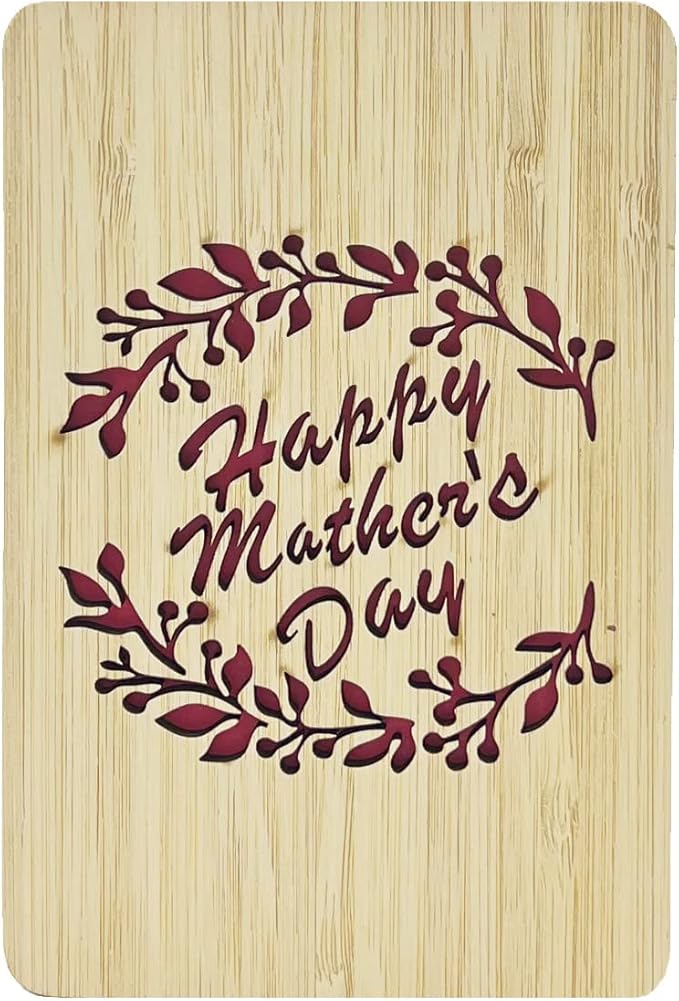 Mother's Day Gifts Card from Daughter or Son,Unique Card for Mum, Handmade Bamboo Wood Greeting Cards,Wooden Mother's Day Card,Laurel mom