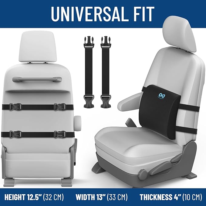 Everlasting Comfort Gel Infused Lumbar Support Pillow & Seat Cushion for Car Combo - Car Seat Cushions for Driving, Work - Ergonomically Designed to Target Sciatica Pain, Back Pain, Tailbone Pain