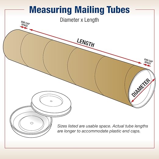 BOX USA BP2006K Mailing Tubes with Caps, 2" x 6", Kraft (Pack of 50)