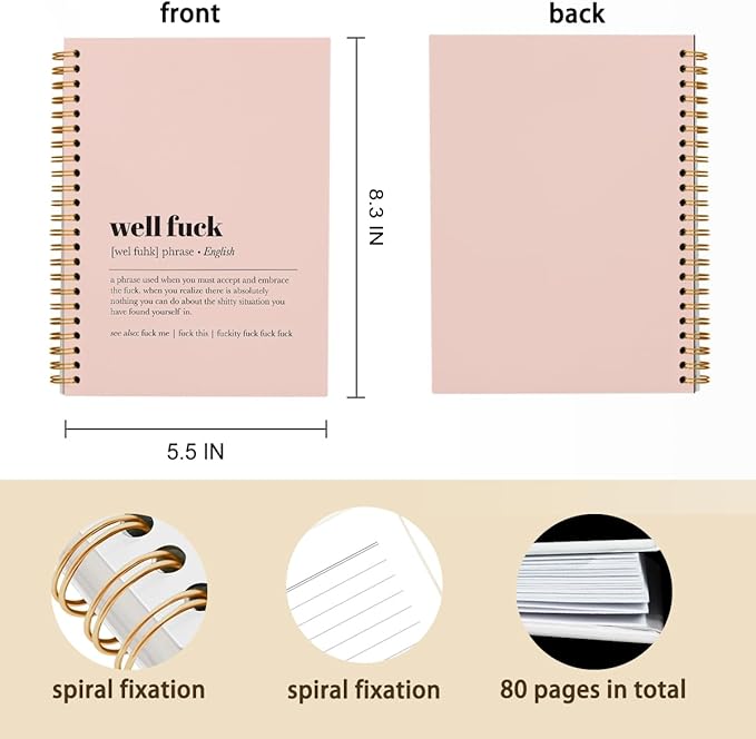 Tizzer Funny Well F Definition Lined Hardcover College Ruled Spiral Notebook Journal for Work Notes Journaling 5.5×8.3 Inch,Sympathy Gifts for Bad Day,Loss Job,Pet Loss,Breakups,Condolence (Pink)