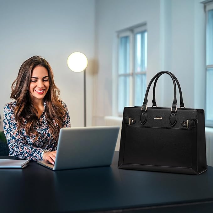 LOVEVOOK Laptop Bag for Women, 17 Inch Large PU Leather Tote Bag, Professional Teacher Work Bag, Waterproof Business Computer Briefcase, Shoulder Tote Purse for Office