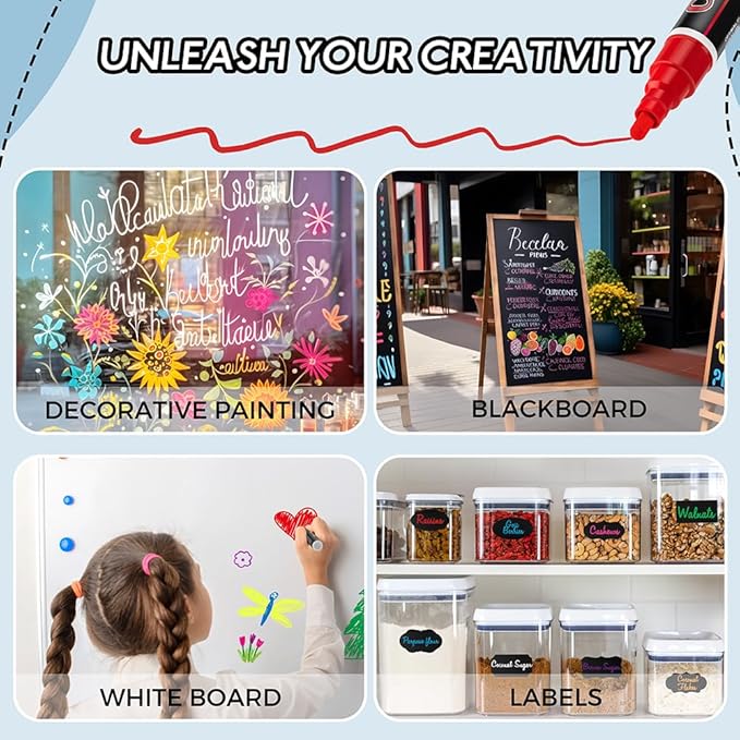 8 Pack Liquid Chalk Markers,Dry Erase Markers & Window Markers for Blackboards,Chalkboard Menu Board & Glass Car Window
