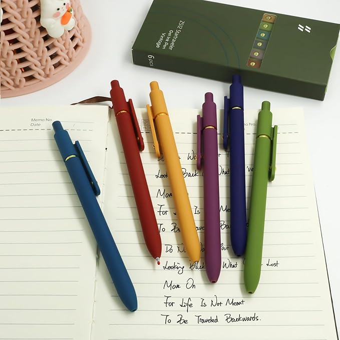 Gel Pens, 6 Pcs 0.5mm Fine Point Smooth Writing Pens Cute Pens, High-End Series Black Ink Pens for Journaling Note Taking, School Office Supplies for Women Men (6 Pcs Gold Vintage)