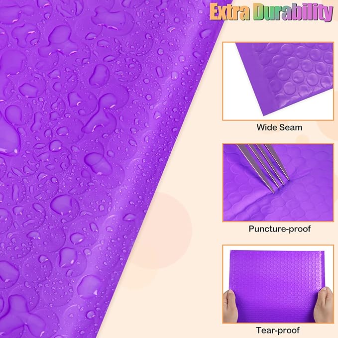 8.5 x 12 Inch Bubble Mailers, 30 Pack Self-Seal Poly Padded Envelope, Waterproof Shipping Bags for Small Business, Purple
