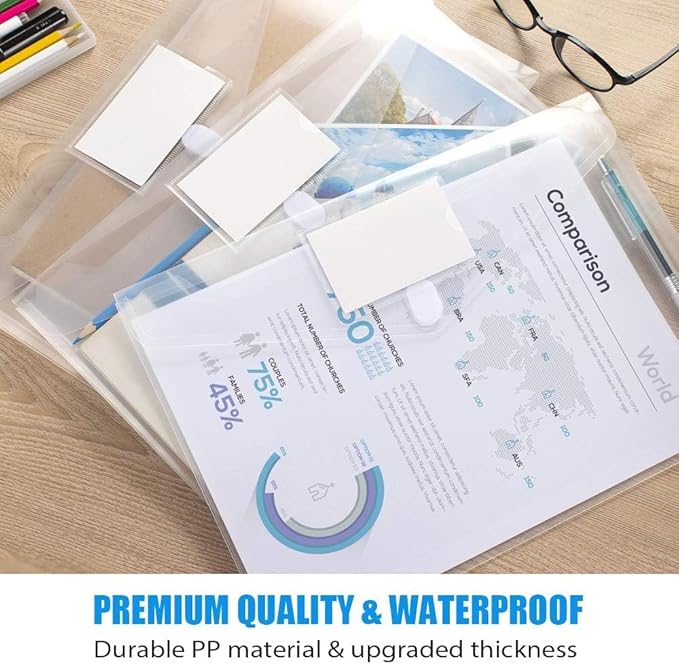 Sooez 50 Pack Plastic Envelopes Poly Envelopes, Clear Document Folders US Letter A4 Size File Envelopes with Label Pocket for School Home Work Office Organization, Clear