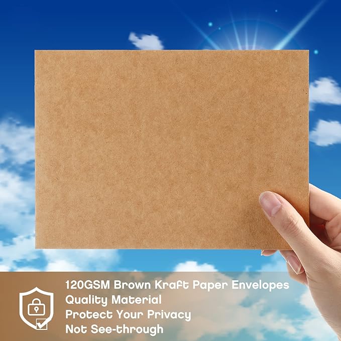 800 Pack A7 Brown Envelopes, 5 x 7 Envelopes for Invitation, Kraft Envelopes 120 GSM Gift Card Envelopes for Office, Gift, Party, Baby Shower, Wedding