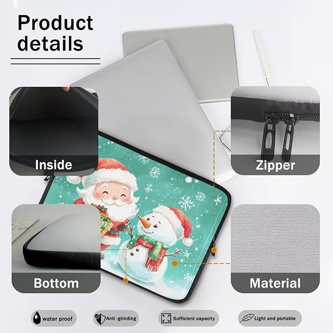 Santa Claus Laptop Protective Sleeve for Girls Laptop Covers with Large Capacity Lap Top Case 10 inch Lightweight Computer Sleeve Bag Suitable Gifts for Holidays Christmas Tablet Bag