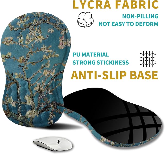 Hokafenle Ergonomic Mouse Pad Wrist Support, Wrist Rest Mousepad for Carpal Tunnel Pain Relief with Integrated Memory Foam Slope Massage Bulge (11.8x7.9 inch,Apricot Flower