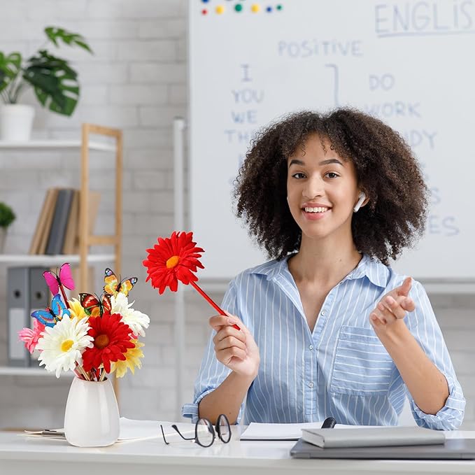 Zhanmai 24 Pieces Sunflower Butterfly Ballpoint Pens, Faux Flower, 0.5mm-0.7mm, Gel Ink, Plastic and Silicone, Multi-Purpose, Suitable for Home, School, Office, Party Decorations