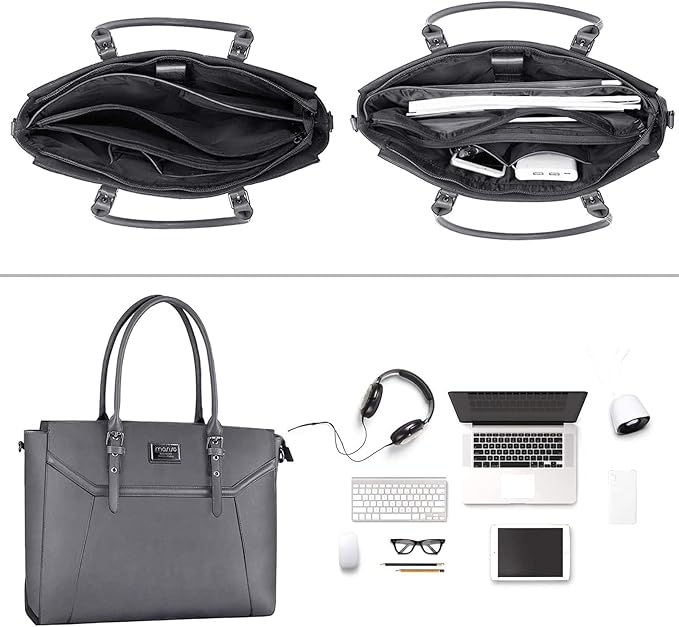 MOSISO 17 inch Women Laptop Tote Bag with Shockproof Compartment, Gray
