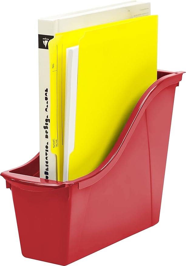 Storex Small Book Bin – Interlocking Plastic Organizer for Home, Office and Classroom, STEM Red, 6-Pack (71109A06C)