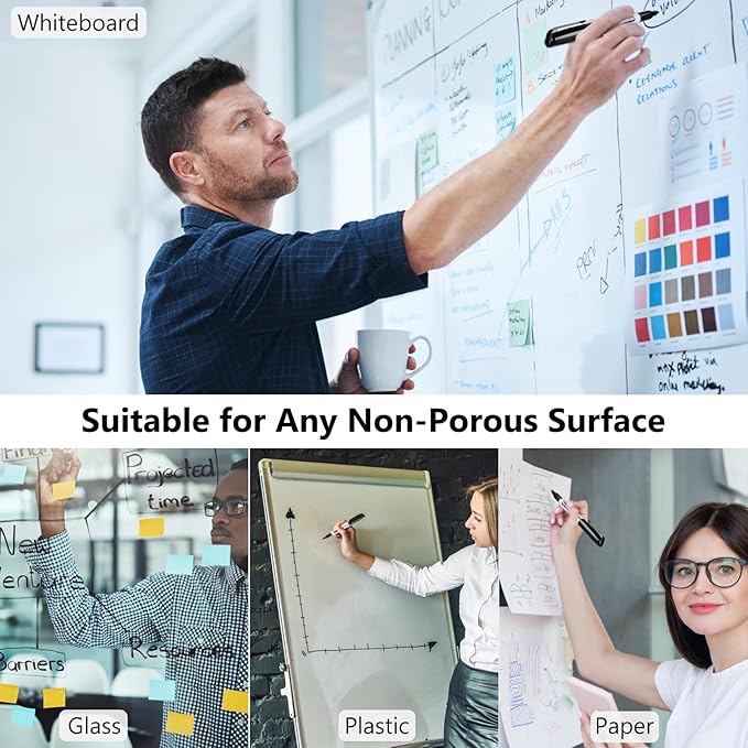 SFAIH Dry Erase Markers Fine Tip - 6 Pack Whiteboard Markers Dry Erase For Kids Adult Low Odor, Black Dry Erase Markers Fine Point For Home Classroom