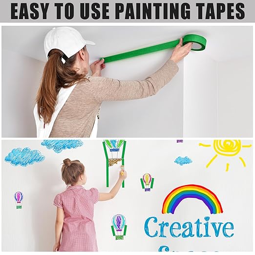 Fainne Green Painters Masking Tape Bulk 1 Inch x 55 Yard, General Purpose Paint Band Removable Adhesive Tape Multi Surface Roll for Painting Labeling School Supplies(30 Pcs)