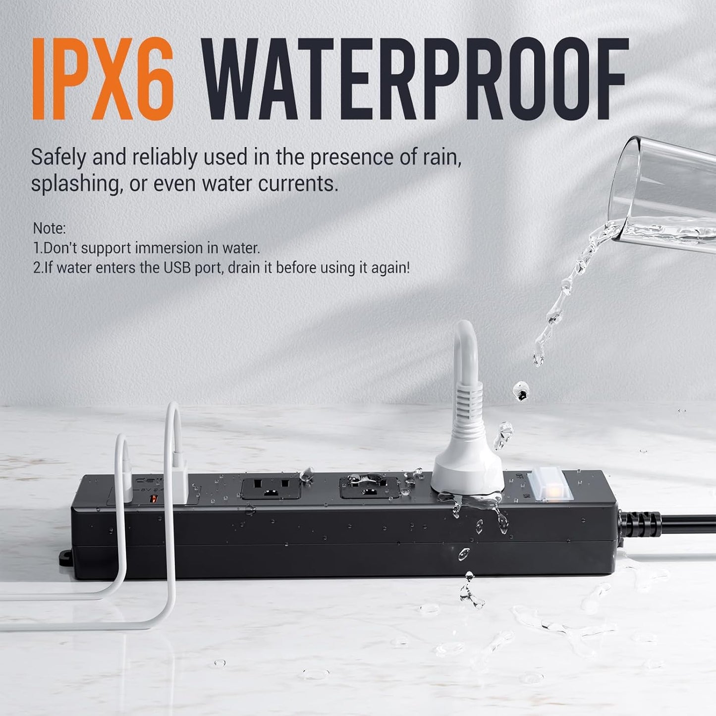 USB Outdoor Power Strip Weatherproof, Waterproof Surge Protector with 3 Wide Outlet with 3 USB Ports, Shockproof Overload Protection,15FT Extension Cord for Outside Decorations,Christmas Lights,Patio