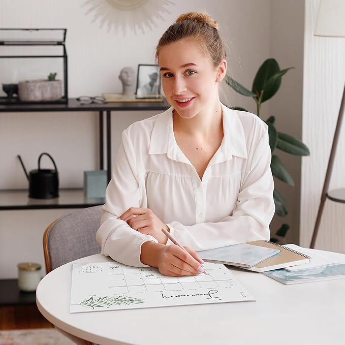 Cabbrix Desk Calendar 2025-2026, 15" x 12" 18 Months Aesthetic Desktop Calendar Runs From Jan 2025 to Jun 2026, Perfect for Home Office for Easy Organizing (Greenery)