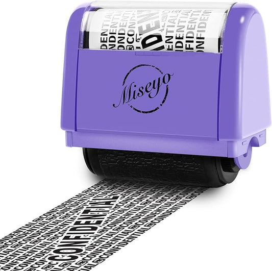 Miseyo Wide Roller Stamp Identity Theft Stamp 1.5 Inch Perfect for Privacy Protection,Anti-Theft Security Confidential Easy for Guard Personal Information Blockout - Purple