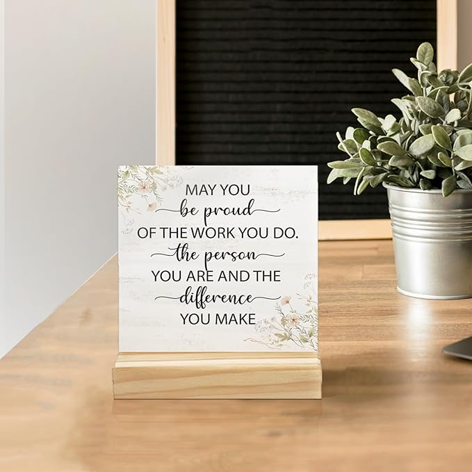 Inspirational Gifts for Women Office Desk Decor, Motivational Quotes Wooden Plaque Sign Desk with Wooden Stand Decoration, Positive Thanksgiving Leaving Job Gifts for Coworker Nurse Teacher Doctor