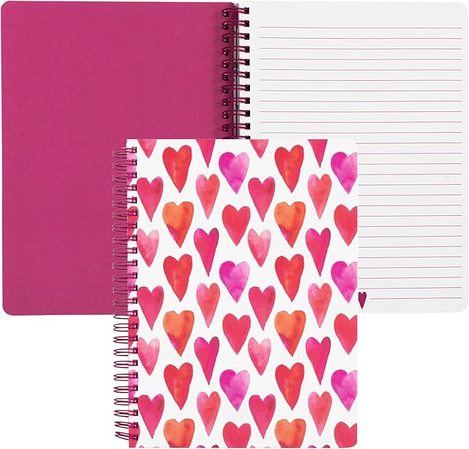 Steel Mill & Co Cute Mini Spiral Notebook, 8.25" x 6.25" Journal with Durable Hardcover and 160 Lined Pages (Hearts)