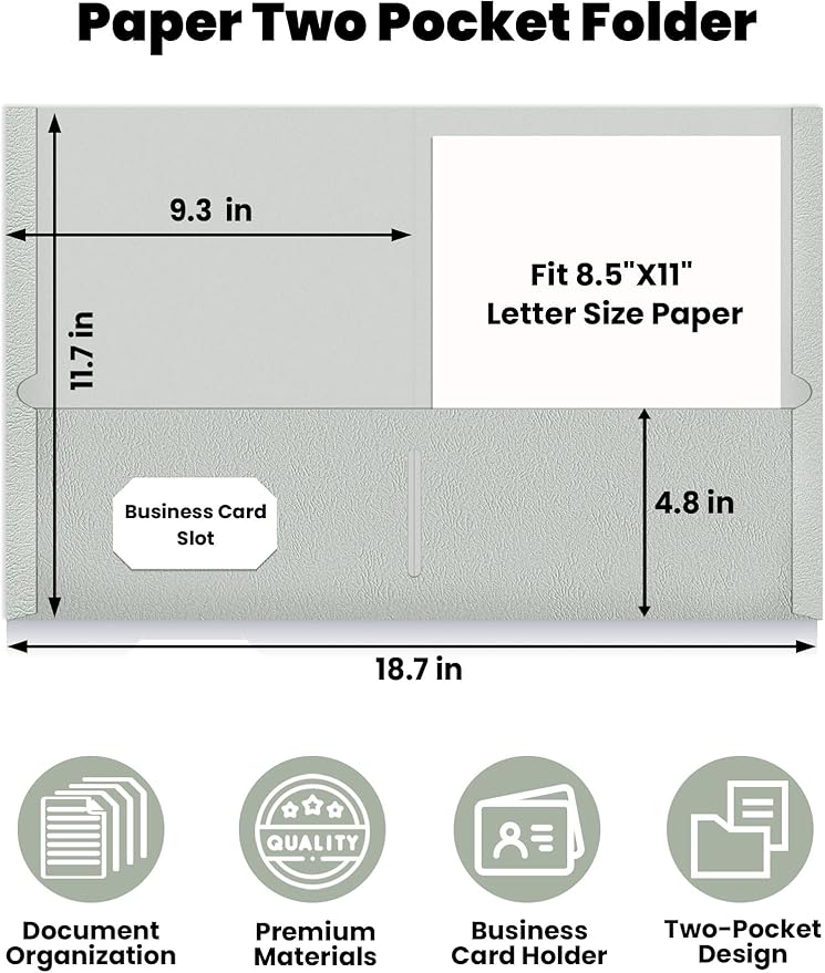 SUNEE Folders with Pockets (25 Pack, Warm Gray), 2 Pocket Folders Fit Letter Size Paper, Paper File Folder for School Office Home Business, Textured Paper