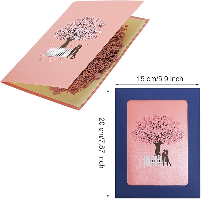 PENTA ANGEL Handmade Cherry Blossom Card Pop Up 3D Flower Card Romantic Love Letter Greeting Anniversary Wedding Valentine Birthday Gift Card Blank Stationery Paper Card for Her Him Husband Wife
