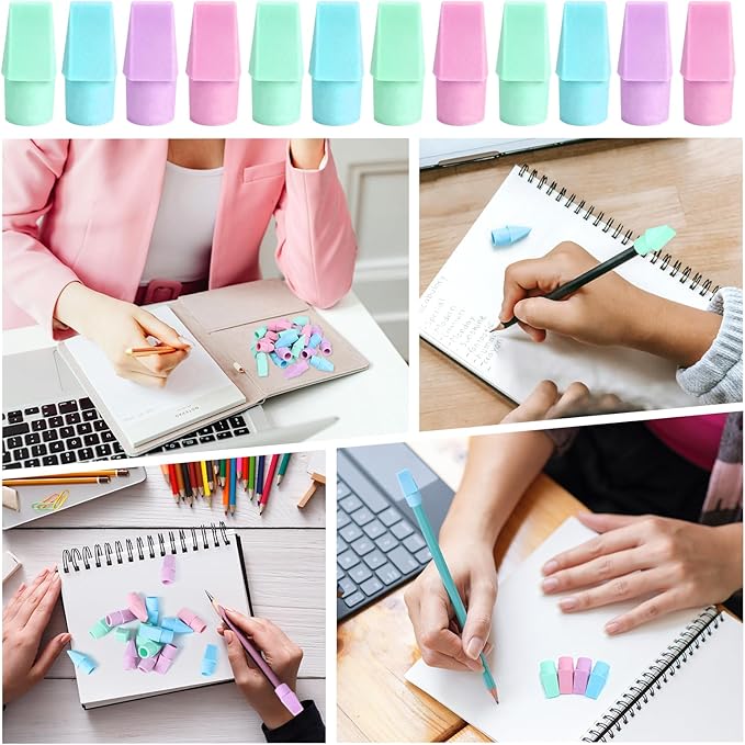 PRALB 400PCS Pencil Top Eraser Bulk Caps for Pencils,Chisel Shape Erasers Toppers Assorted Colors for Party Favors Games Prizes, Pencil Top Erasers Cap for Home School Classroom Office,Color 4