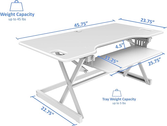 Rocelco 46" Large Height Adjustable Standing Desk Converter with Double Monitor Mount BUNDLE - Quick Sit Stand Up Computer Workstation Riser - Retractable Keyboard Tray - White (R DADRW-46-DM2)
