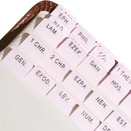 Idyllic Grace - Mini Bible Tabs, Embossed Gold Foil, Journaling, Small Bibles, Study Tool, 90 Tabs, Old and New Testament, Christian, Catholic, Apocrypha, Index Tabs, Matte Laminated - Mini Blushing