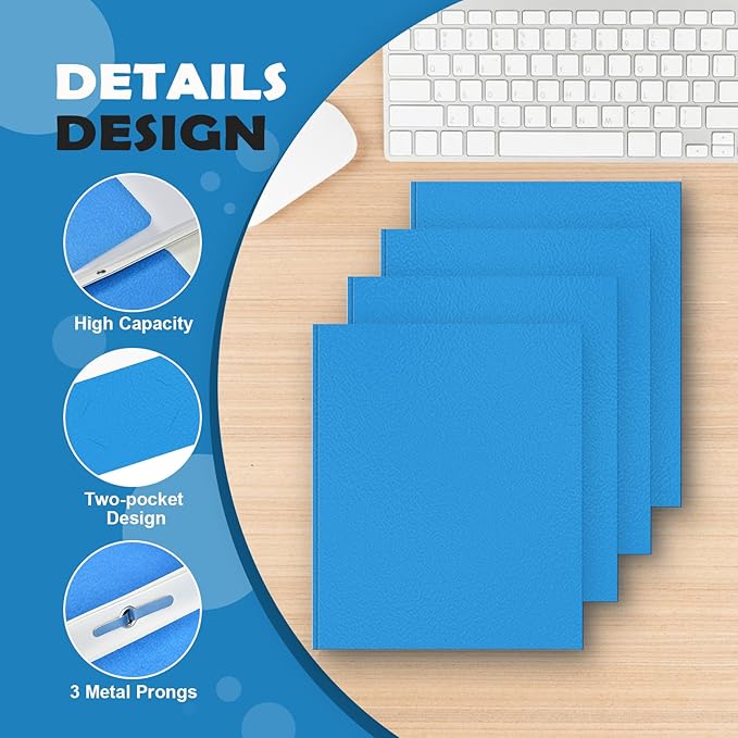 Folders with Pockets,IntoJoy 50 Pack Two Pocket Folders Business Card Holder Paper Folders with Prongs for School Office Filing Cabinet Resume Portfolio (Blue)