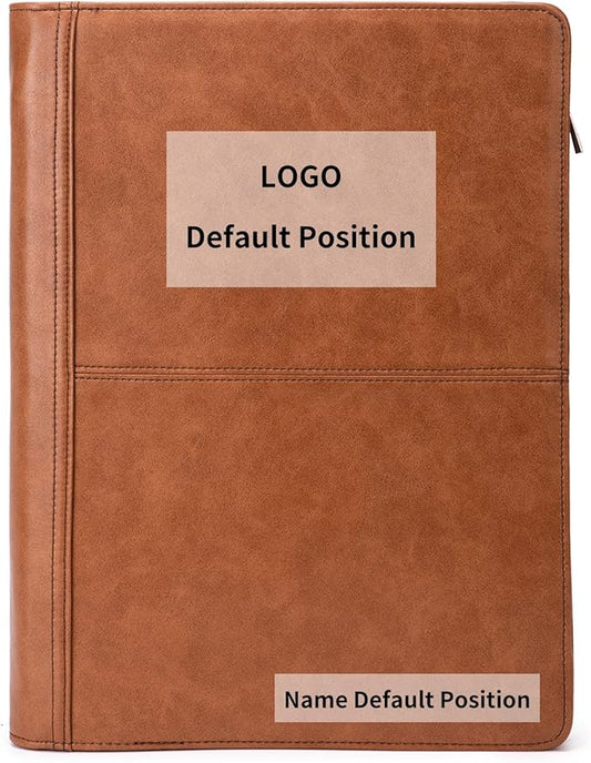 Personalized Leather Portfolio with 3 Ring Binder, Vegan Leather Padfolio Zippered, A4 Notebook Holder Customized Business Folder Organizer Gift for Men and Women, Brown