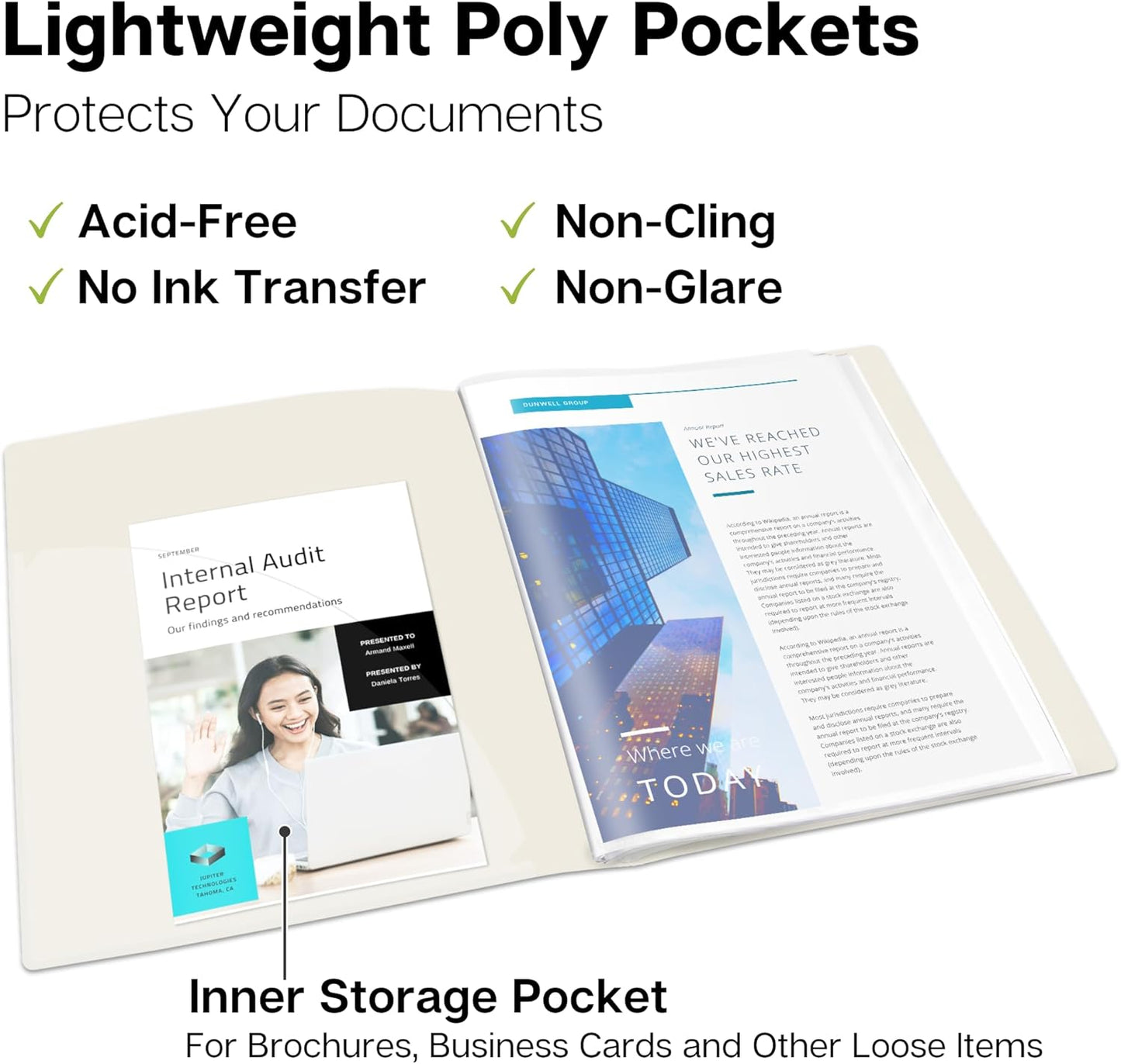 Dunwell Presentation Binder 48-Pocket, Displays 96 Pages, 8.5x11 Portfolio Binder with Plastic Sleeves, Storage and Organizer for Documents, Photos, Kids Artwork, Projects, Recipes (Ivory)