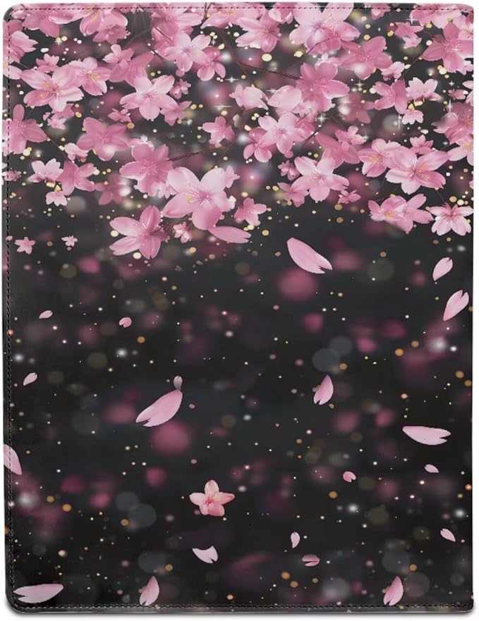 Office Folder Pink Cherry Blossom Print PU Leather Padfolio with A4 Size Clipboard Clip for Business Resume Interview Document Sleeve Binder Folder for Men/Women