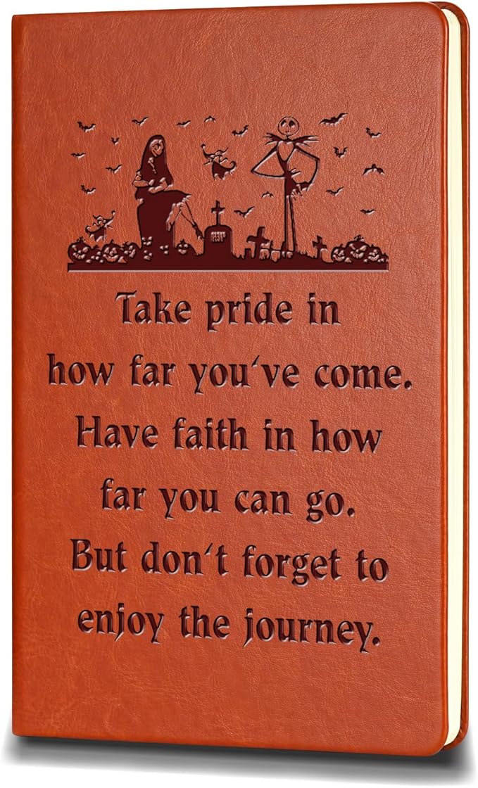 ZWYQWN Jack and Sally Gifts Leather Notebook for Women Men Nightmare Christmas Journal Notebook Nightmare Before Gifts(take pride)