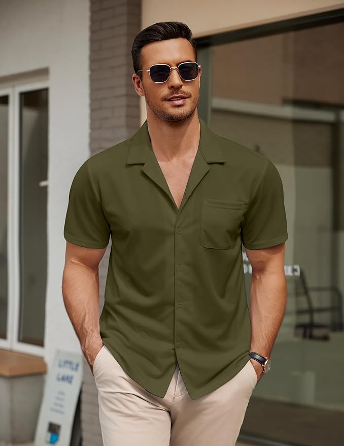 COOFANDY Men's Casual Cuban Guayabera Shirt Short Sleeve Button Down Shirts Summer Beach Shirts Vocation Vintage Shirts