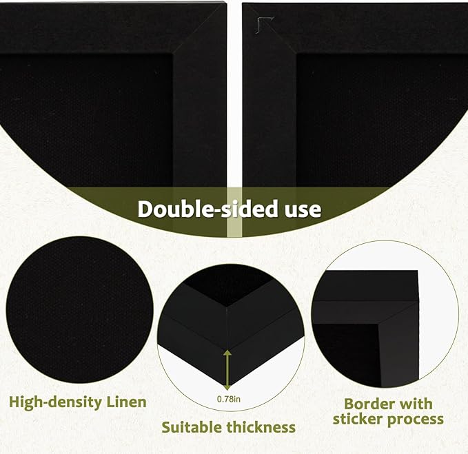 Double-Sided Black Cork Board with Linen, 36" x 24" Hanging Wood Framed Large Bulletin Board, Picture Display Vision Board Kit Corkboards for Wall Room School Office Decor, 20 Pushpins