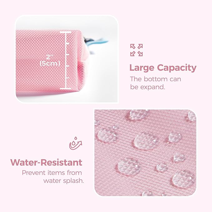 pack all Water-resistant Material Zipper Pouch, Mesh Zipper Bag for Storage, Travel, Office (Medium, Pink)