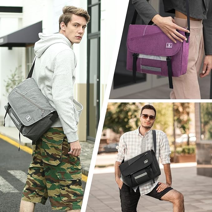 OIWAS Small Messenger Bag for Men/Women Crossbody Travel Briefcase Bags Shoulder Bag Canvas 14 Inch Laptop Computer Satchel Bag Work Black