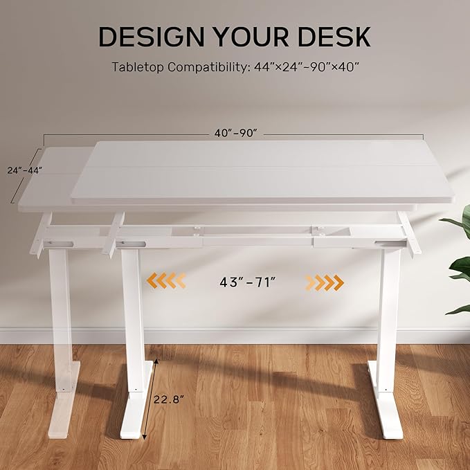 Dual Motor Electric Standing Desk Frame, Height Adjustable Table Legs for Max 90″ x 44″ Desktop with 265 lbs Capacity, Ergonomic Sit Stand Up Desk Base for Home Office, White Frame Only