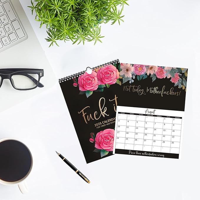 2025 Calendar for Tired-Ass Women | Tired - Ass Women Calendar | Fuck It Calendar, Hang with Ease, Funny Home Office Wall Calendar - White Elephant Gag Gift for Women(RED)