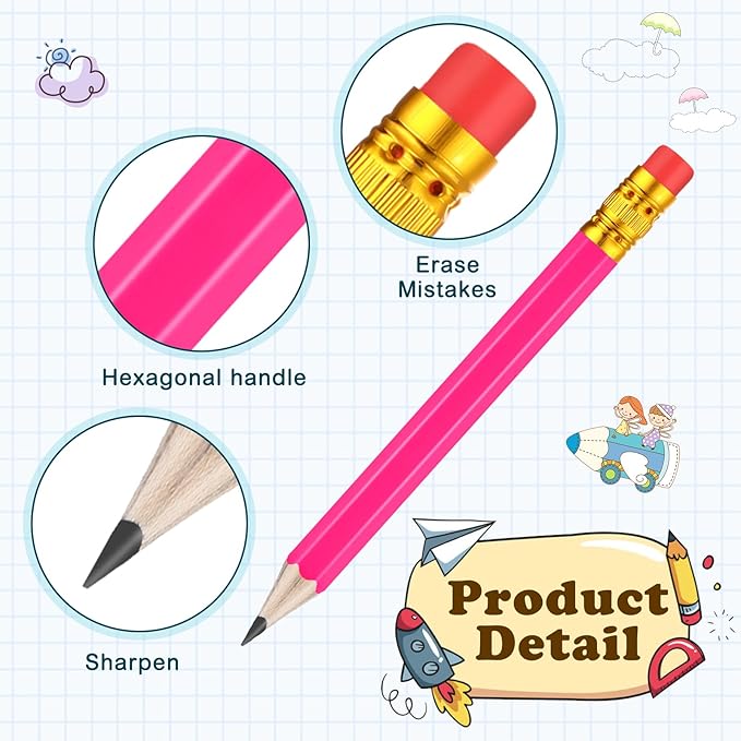 Chivao 288 Pieces Golf Mini Pencils Bulk with Eraser #2 HB Golf Short Pre Sharpened Pencils for Party Favors Office Supplies 4 Inch(Rose Red)