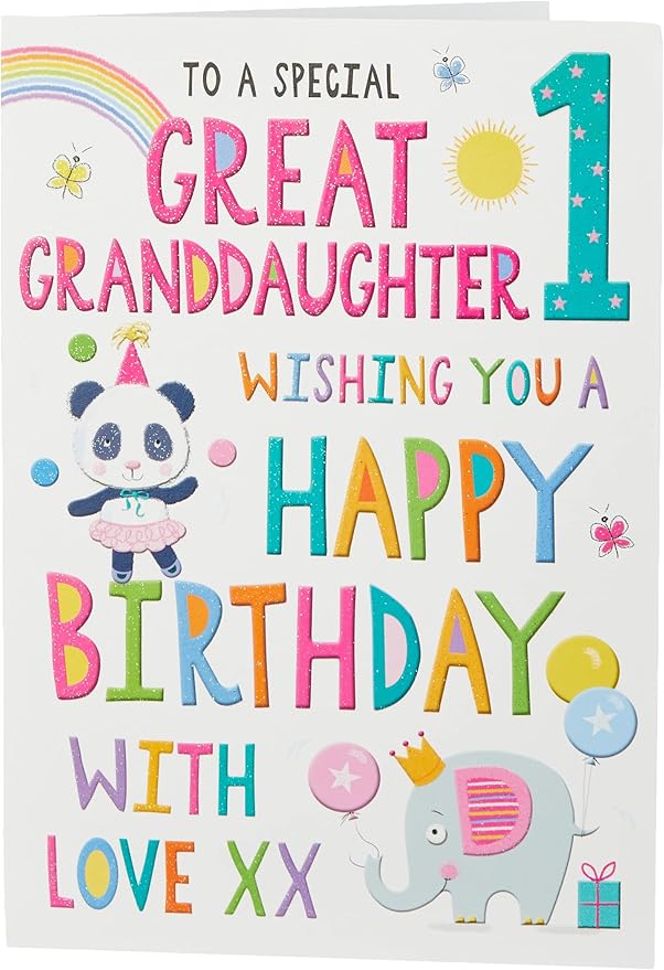 Regal Publishing Juvenile Birthday Card Age 1 Great Granddaughter - 9 x 6 inches,Yellow|White|red|Silver|Blue|Pink