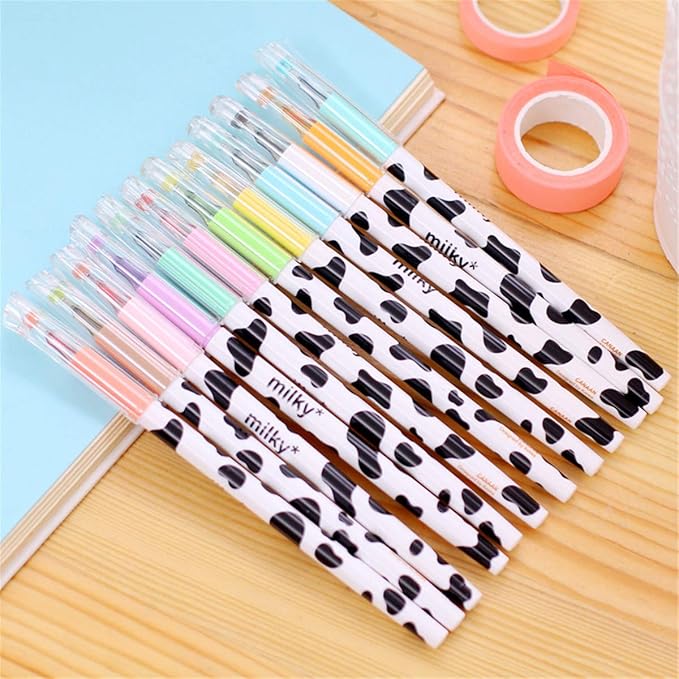 Yansanido Pack of 12 Colors Kawaii Cow Design Gel Pen for Office School Home Travel Gift for Friends and students (12)