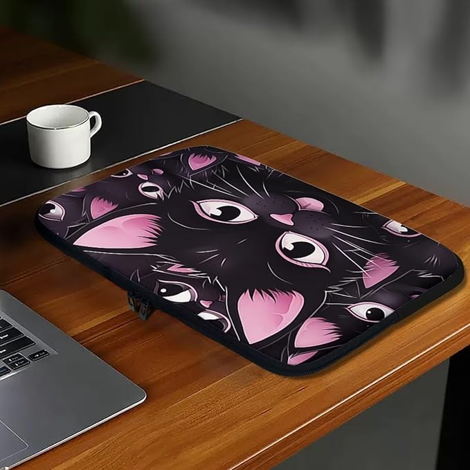 Black Cat Printed Laptop Briefcase for Women Men, Waterproof 12 Inch Laptop Bag Messenger Bag Lightweight Laptop Case for Office Business Traveling Daily Use, Gift for Father