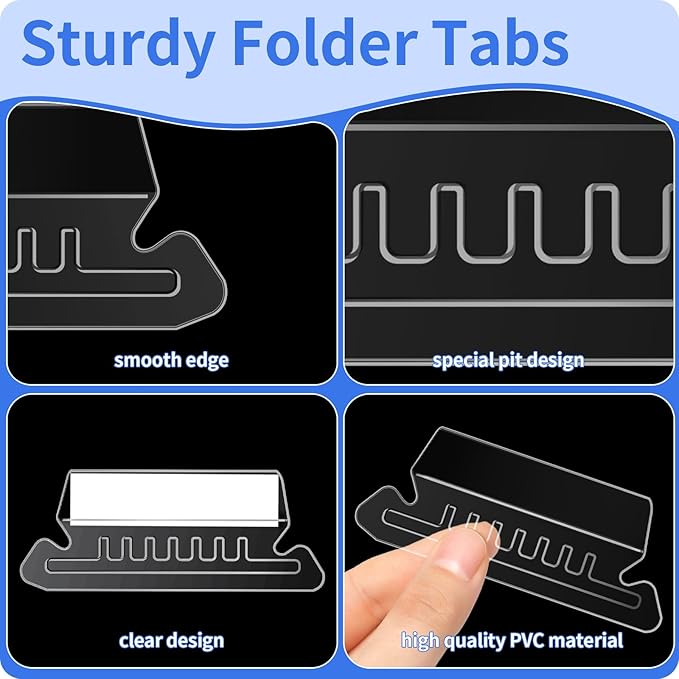 Hanging File Folder Tabs, 120 Pcs File Folder Tabs and 200 Pcs Inserts, File Tabs for Hanging Folders, Plastic Hanging Folder Tabs, Clear Hanging File Tabs for File Folders