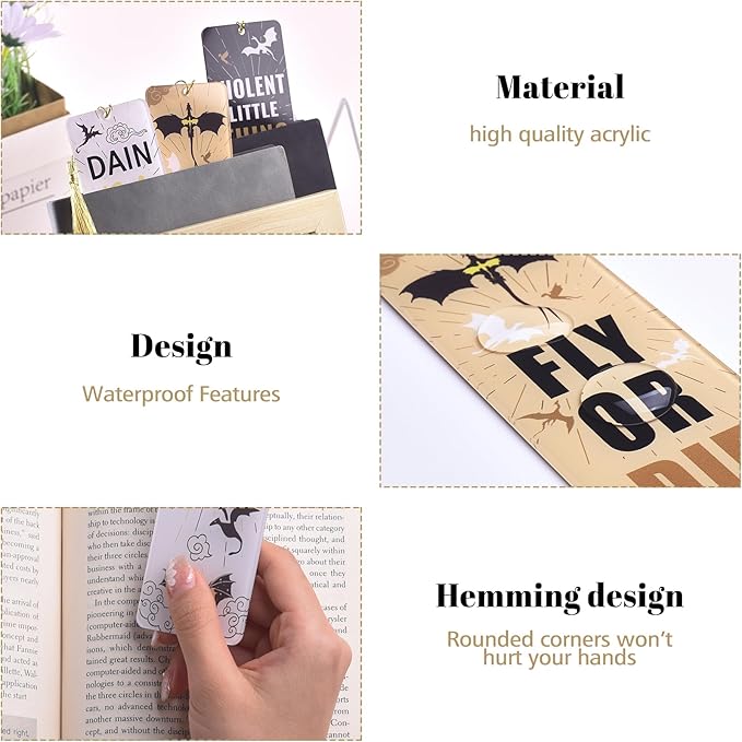 Dragon Acrylic Bookmarks, Bookish Merch Book Lovers, Unique Bookmark for Men, Page Markers Reading Accessories - Set of 3