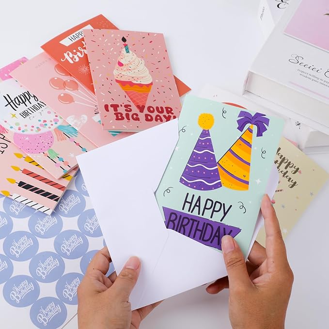 Birthday Cards,25 Pcs Blank Cards with Envelopes & Stickers,25 Design,4x6 Inches Happy Birthday Card,Birthday Card for Kids,Friends,Family and Colleagues
