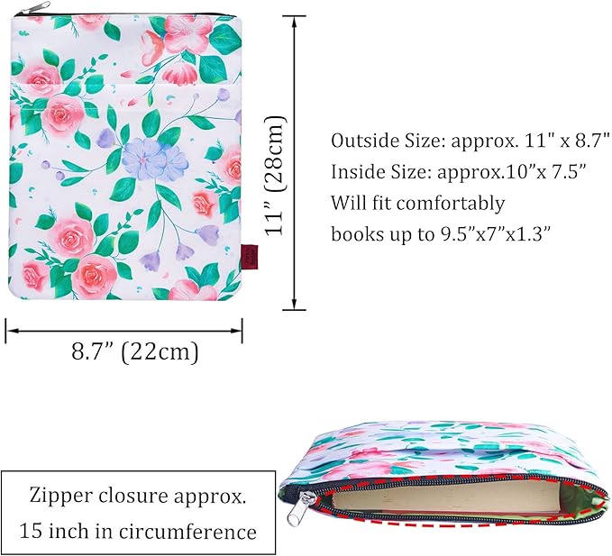 Book Sleeve for Book Lovers, Bookish Book Protector, Book Covers for Paperbacks, Washable Fabric, Book Sleeves with Zipper, Medium 11 Inch X 8.7 Inch