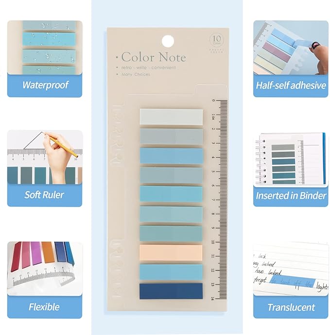 2000Pcs Sticky Tabs for Annotating Books, Clear Sticky Notes for Binders, Page Markers for Notebooks, Multi-Colored Writable and Repositionable Book Flags Strip Index Tabs