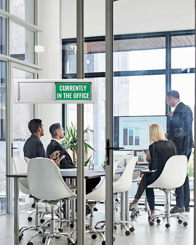 Office Door Sign,Out of the office Sign, Currently in the Office Sign for Door, Non-Scratch Magnetic Slider Door Indicator Sign, 7 x 2 inch Silver Office Decor